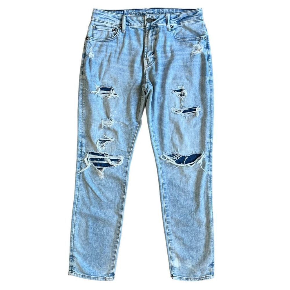 American Eagle Men’s Patched Blue Denim Jeans Athletic Skinny Air Flex Plus 31x3